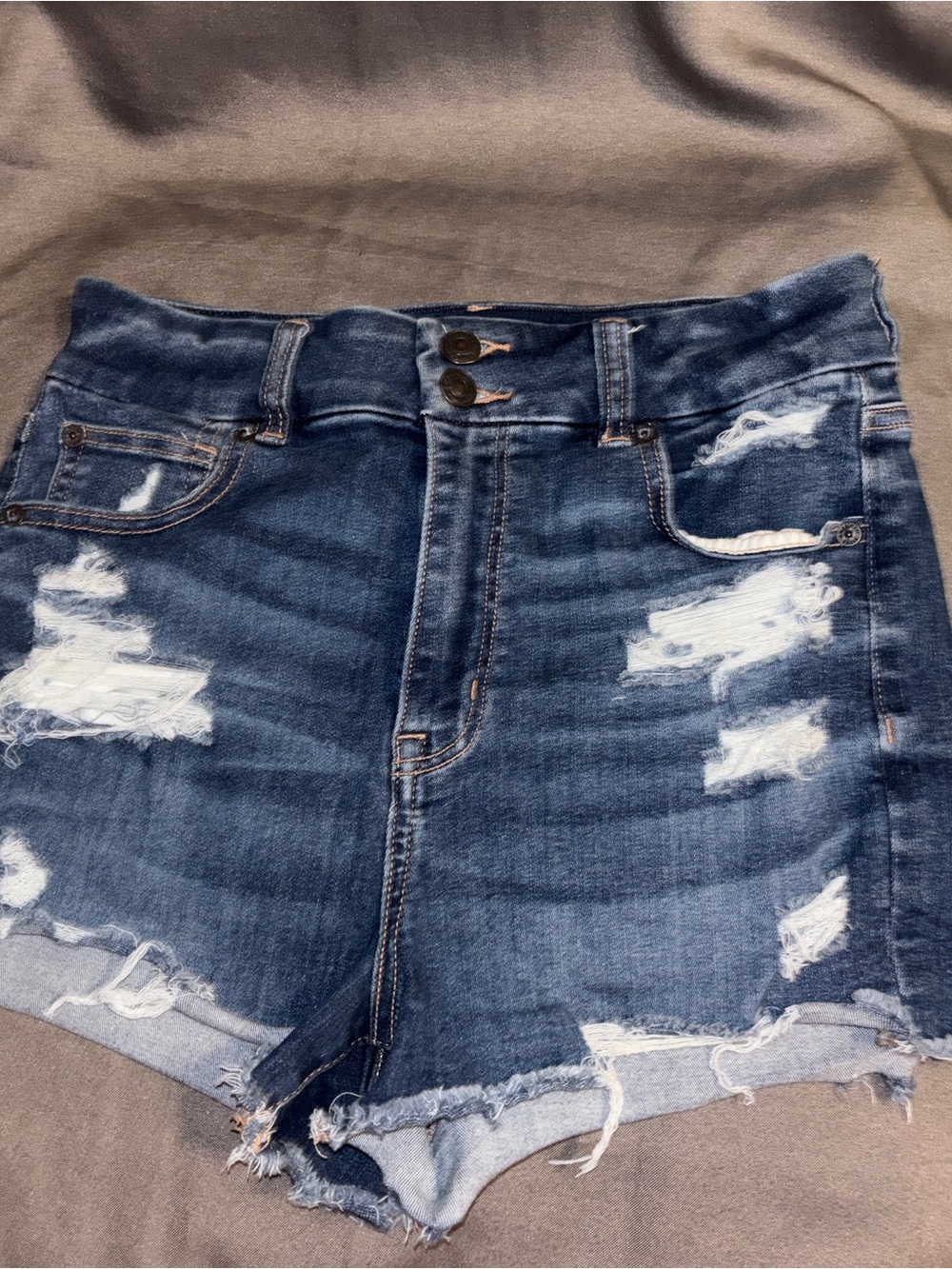 American Eagle Outfitters Curvy Hi-Rise Shortie - Dark Blue Denim